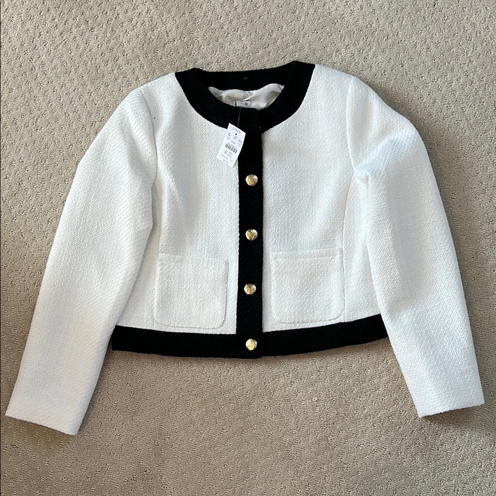 NWT J.Crew Chic White and Black Lady Jacket Size 6